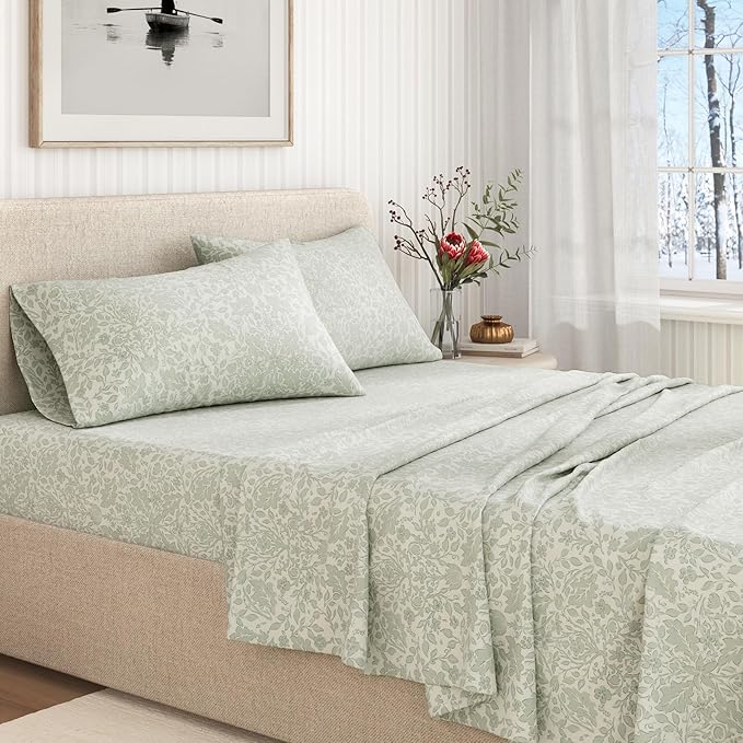 Great Bay Home Flannel Sheet Set Full Size - 100% Turkish Cotton, Double-Brushed, Winter Floral Bed Sheets - Ultra-Soft, Cozy, 4-Piece Bedding Set (Floral Castle)