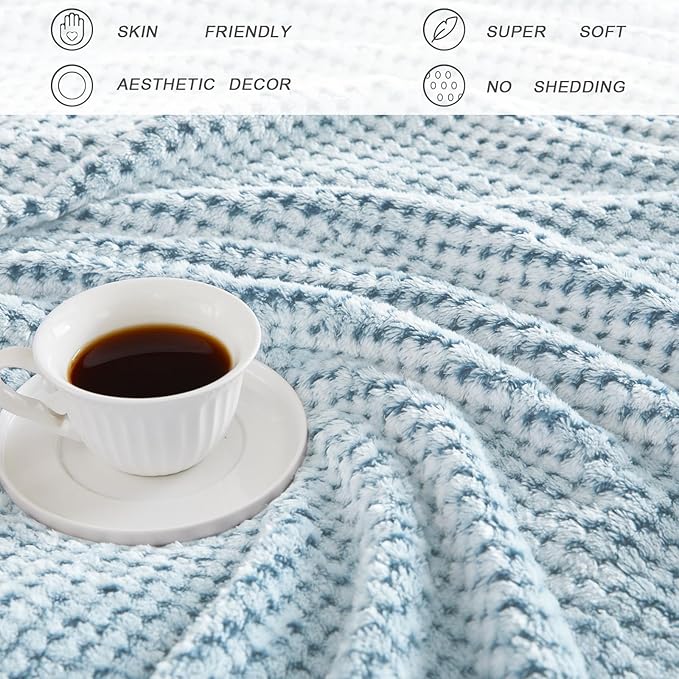 Exclusivo Mezcla Fleece Bed Blanket King Size, Super Soft and Warm Blankets for Couch, Sofa and Bed Waffle Textured, Cozy, Fuzzy and Lightweight (Mixed Slate Blue, 90x104 Inches)