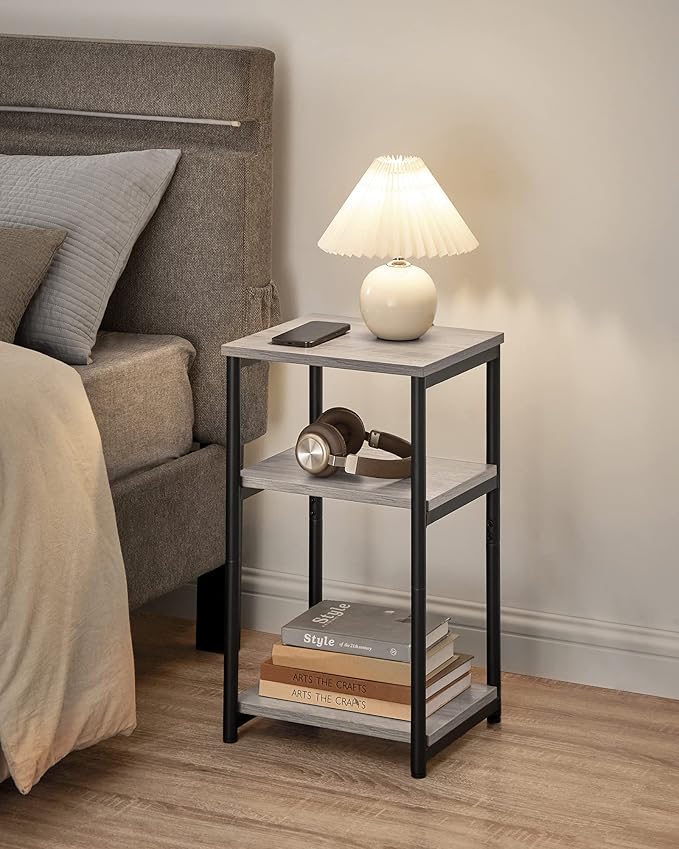 VASAGLE Side Table, Small End Table, Tall Nightstand for Living Room, Bedroom, Office, Bathroom, Greige and Classic Black ULET273B02