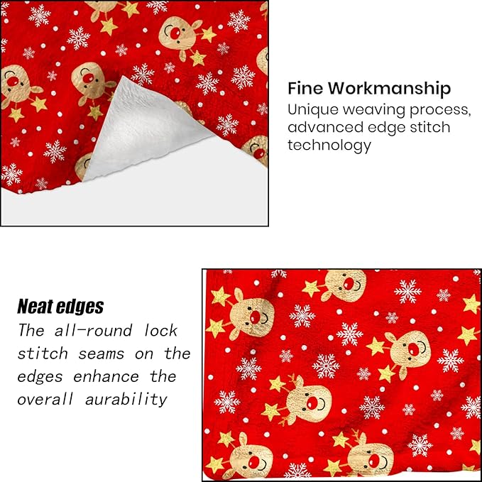 Cute Reindeer Christmas Decorative Throw Blanket, Snowflake Print Decoration, Soft Flannel Winter Red Blankets for Couch Bed Sofa, Holiday Home Decor, Xmas Festival Gifts 60x80 Inch