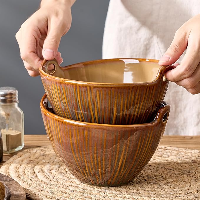 Ramen Bowl with Chopsticks and Spoons Set, 7 Inch Ceramic Noodle Bowl Set of 2, Dishwasher Safe for Pho Udon Soba Noodle Salad Pasta, Special Reactive Glazed Brown Bowls Set