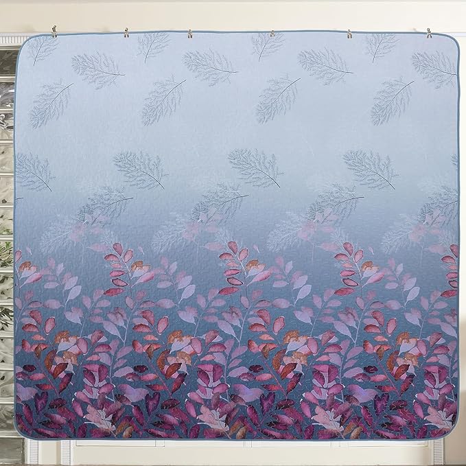 WONGS BEDDING 3 Pieces Quilt Set Queen Size, Blue-Purple Floral Bedspread Coverlet Set, Soft Microfiber Lightweight Floral Bedding Set King 104"×90"