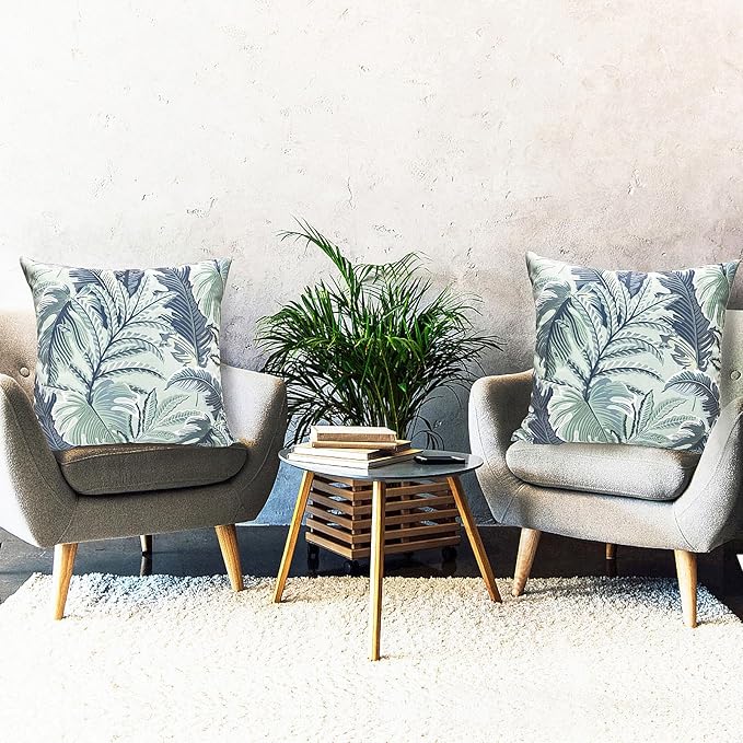 Decorative Throw Pillow Covers Set of 2 Blue Green Large Leaves Pillow Covers 16x16 inch Soft Short Plush Square Floral Throw Pillows,Farmhouse Outdoor Pillow Covers for Couch Living Room