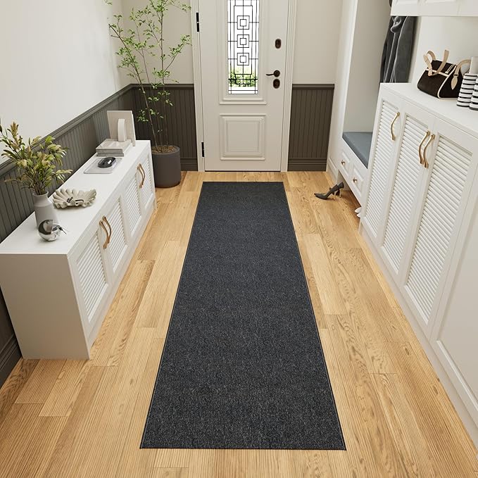Ottomanson 2'7" x 17' Ultra-Thin Hallway Runner Rug - Durable Non-Slip Carpet for High-Traffic Areas - Fits Under Doors for Seamless Entry - Ideal for Kitchen, Entryway, Bedroom & Living Room, Black