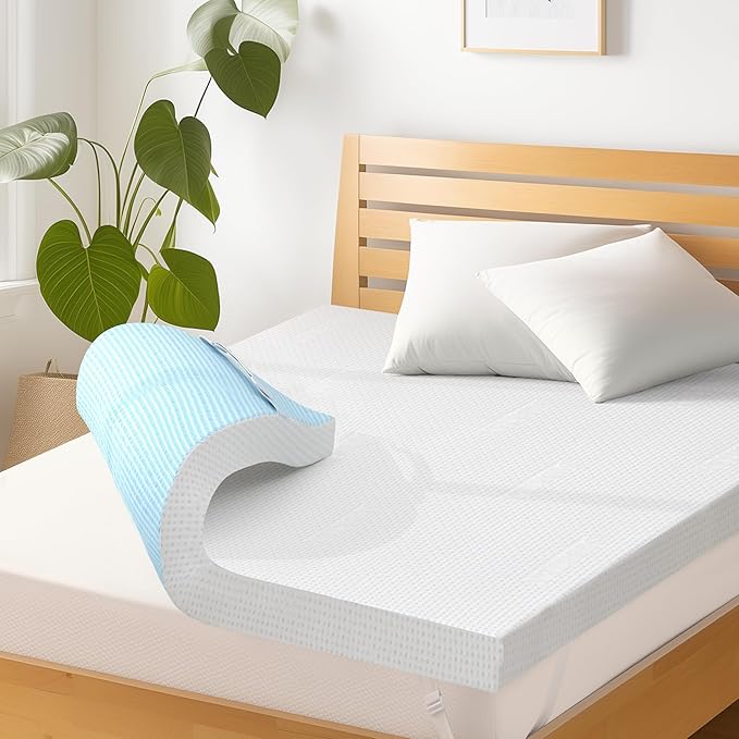 Subrtex 4 Inch Gel-Infused Memory Foam Mattress Topper,High Density Breathable Bed Topper Rayon Made from Bamboo Cover CertiPUR-US Certified, Queen, Topper with Cover