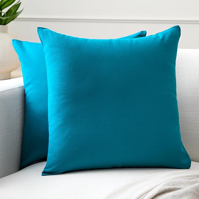 Encasa XO Throw Pillow Covers 16x16 in Set of 2 Azul Blue | No Inserts | Cotton Pillow Covers for Living Room, Bed, Sofa, Couch | Decorative Cushion Covers with Improved Zippers
