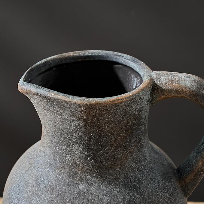 SIDUCAL Ceramic Rustic Farmhouse Vase with Handle, Terracotta Vase, Minimalist Decorative Vases for Home Decor, Table, Wedding,Living Room, Shelf, Decoration(BD)