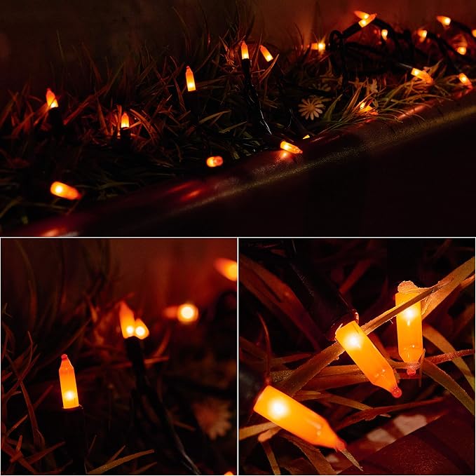 Twinkle Star Orange Halloween String Lights, 2 Pack Total 100 LED 32FT Battery Operated String Light Waterproof Tree Lights with 8 Lighting Modes,Indoor Outdoor Patio Garden Halloween Decorations