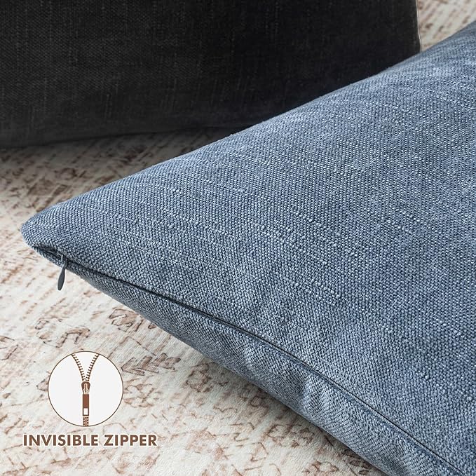 Woaboy Set of 2 Textured Throw Pillow Covers Decorative Soft Accent Square Chenille Pillowcases Neutral Farmhouse Cushions Modern Home Decor for Couch Sofa Bedroom Living Room 20x20 Inch,Blue Gray