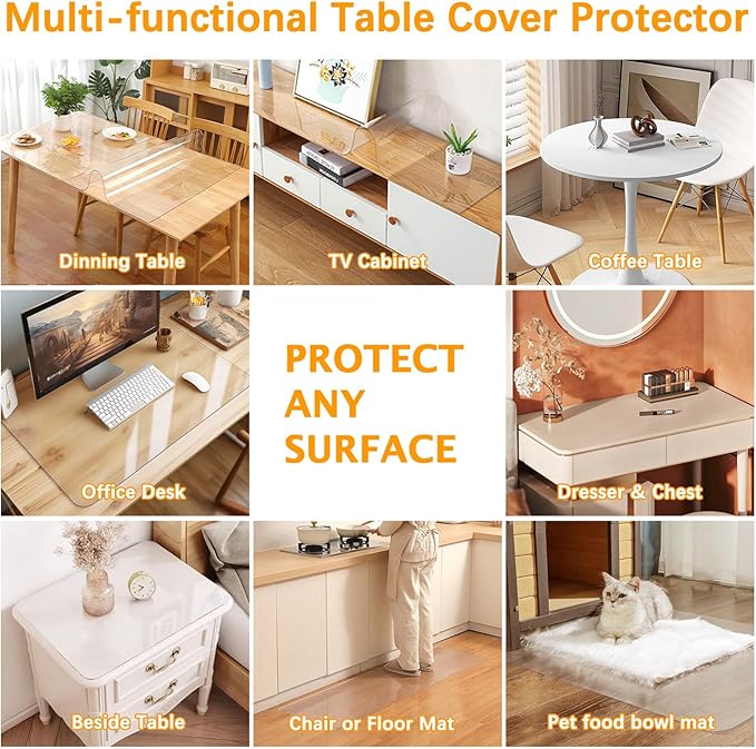 Clear Dining Table Protector Tablecloth Office Desk Pad Mat Wooden Furniture Coffee Glass Bistro Bar Table Cloth Top Topper Protection Waterproof Rectangular PVC Vinyl Plastic Cover 38 X 72 Inches 6ft