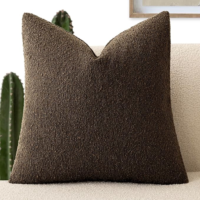 Foindtower Decorative Textured Boucle Throw Pillow Covers Accent Solid Pillow Cases Neutral Soft Cozy Couch Cushion Case for Chair Sofa Bedroom Living Room Home Decor 26x26 Inch,1PC,Chocolate