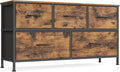 SONGMICS Dresser for Bedroom, Chest of Drawers, TV Stand, Steel, MDF, 5 Non-Woven Fabric Drawers, Storage Organizer Unit, Closet, Entryway, Rustic Brown and Ink Black ULGS322B02S