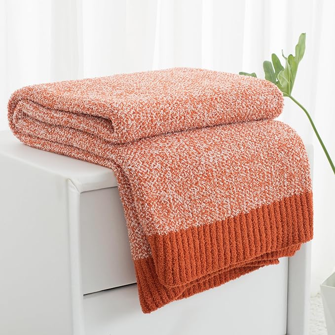 Carriediosa Heather Throw Blanket 60" X 80" Twin, 400GSM Ultra Soft Microfiber Fuzzy Fluffy Reversible Knitted Blankets Cozy Plush Lightweight and Warm Fall Throws for Couch, Bed, Sofa, Rust