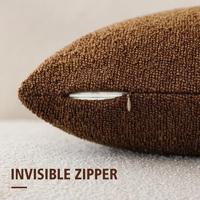 Foindtower Decorative Textured Boucle Throw Pillow Covers Accent Solid Pillow Cases Neutral Soft Cozy Couch Cushion Case for Chair Sofa Bedroom Living Room Home Decor 24x24 Inch,1PC,Hazel Brown