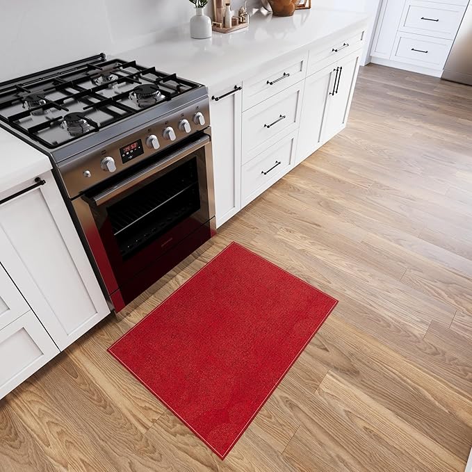 Ottomanson 2' x 4' Ultra-Thin Entryway Rug - Durable Non-Slip Mat for High-Traffic Areas - Fits Under Doors for Easy Entry - Ideal for Front Door, Hallway, Kitchen, Bathroom & Mudroom, Red