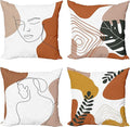 Ambesonne Minimal Throw Pillow Cushion Case Pack of 4, Modern Line Art Woman Portrait with Contemporary Leafy Geometric Details, Modern Accent Double-Sided Digital Printing, 24", Rust Tan and Mustard