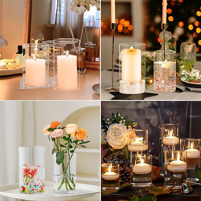 Hurricane Candle Holder,Open Ended Glass Candleholder Multiple Size Choices,Clear Cylinder Glass Candle Holder for Wedding Centerpieces(6 PCS,3 PCS H:6" D:4",3PCS H:5.5" D:3.3")