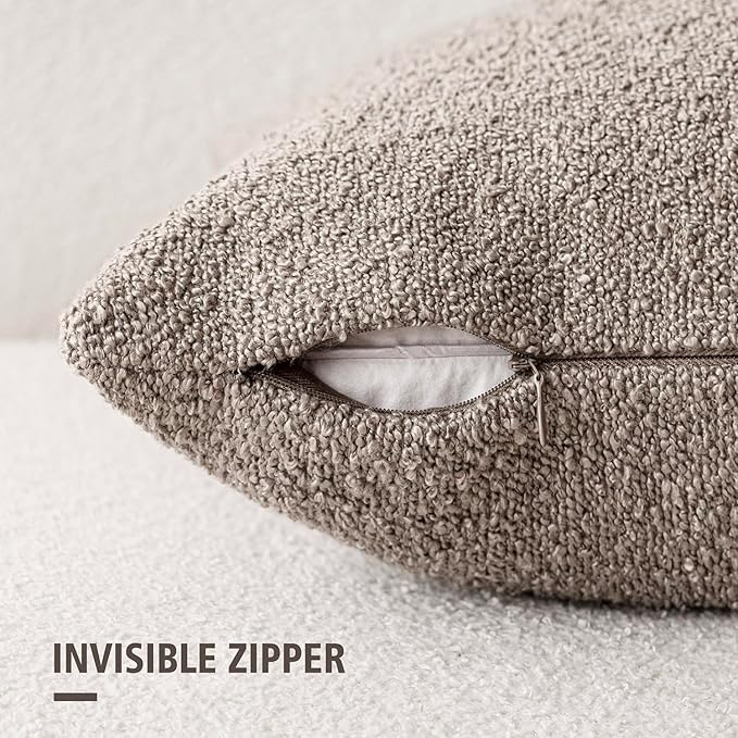 Foindtower Decorative Textured Boucle Throw Pillow Covers Accent Solid Pillow Cases Neutral Soft Cozy Couch Cushion Case for Chair Sofa Bedroom Living Room Home Decor 20x20 Inch,1PC,Light Taupe