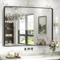 44x32 Inch Black Metal Framed Bathrrom Mirror for Wall, Black Rounded Rectangle Mirror, Matte Black Bathroom Vanity Mirror, Anti-Rust, Tempered Glass, Hangs Horizontally or Vertically