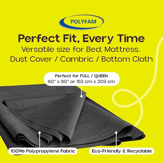 Bed Dust Cover – Bottom Cloth/Replacement Fabric for Underside of Mattress Box Spring or Foundation – Cambric Dust Cover Fabrics – Bed Dust Covers - Upholstery Fabric for Bed, Full/Queen 60" x 80"