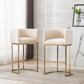 Modern Counter Height Linen Upholstered Bar Stools Set of 2, 32" Kitchen Counter Island Stools Bar Chairs with Gold Metal Frame for Kitchen Island, Cream