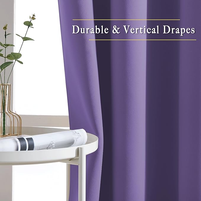 NICETOWN Living Room Blackout Curtains - Window Treatment Thermal Insulated Solid Grommet Blackout Panels/Drapes for Nursery (Lilac Purple, Set of 2 Panels, 52 by 95 Inch)