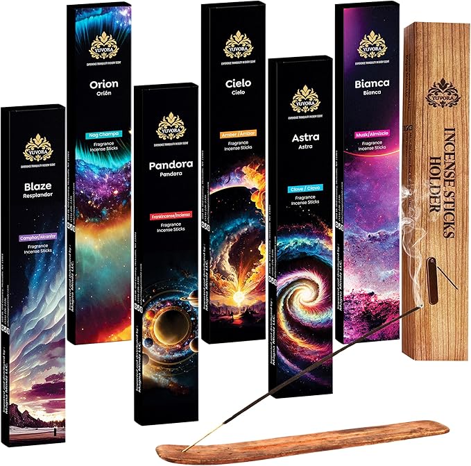 Aromatic Incense Sticks Gift Set – 120 Natural & Non-Toxic Incense Sticks | 6 Soothing Scents | Home, Meditation, Relaxation & Yoga | Free Incense Holder | Inciensos - Gifts for Women