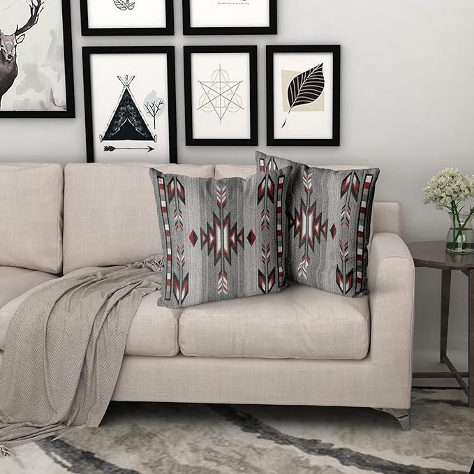 Giwawa Southwestern Throw Pillow Covers, Red Gray Black Native American Pillow Cases Set of 2, Ethnic Tribal Geometric Square Cotton Cushion Covers for Sofa Porch Bedding Patio Decor, 20x20 Inch