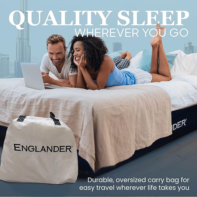 Englander Twin Air Mattress - Double High, 300 LB Capacity Luxury Camping Mattress with Built-in Pump, Waterproof and Microfiber