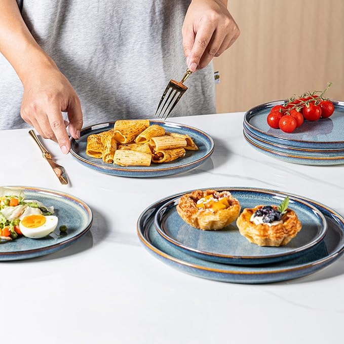 AmorArc Ceramic Dinnerware Sets for 4,Round Reactive Glaze Stoneware Plates and Bowls Set,Highly Scratch Resistant Dishware | Dishwasher & Microwave Safe Dishes Set,Service for 6 (18pc)