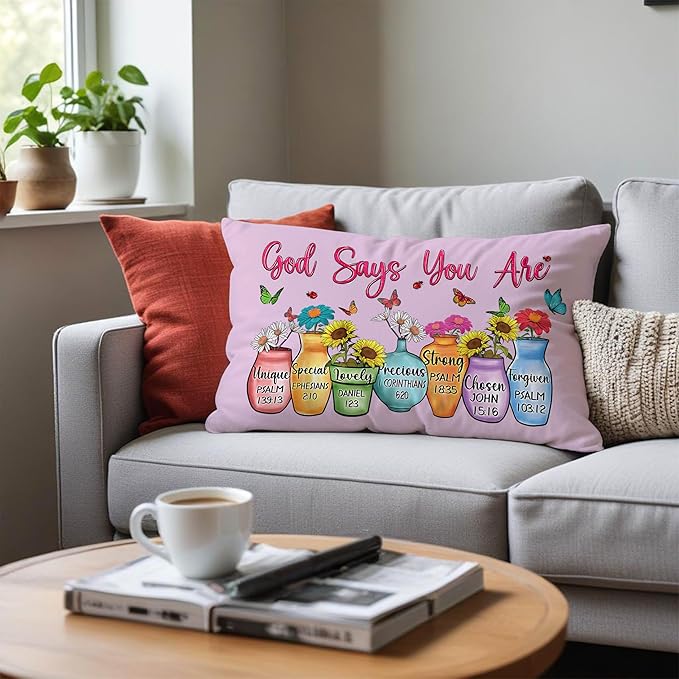 God Says You are Christian Floral Butterfly Pilow Covers 12x20, Christian Faith Based Gifts for Women, Inspirational Bible Verse Pillow Covers for Girls Room Dorm Apartment(Purple)
