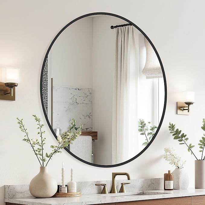 Black Frame Mirror, Bathroom Mirrors for Wall,26'' Round Circle Mirror for Entryway Bedroom Vanity(26'',Black)