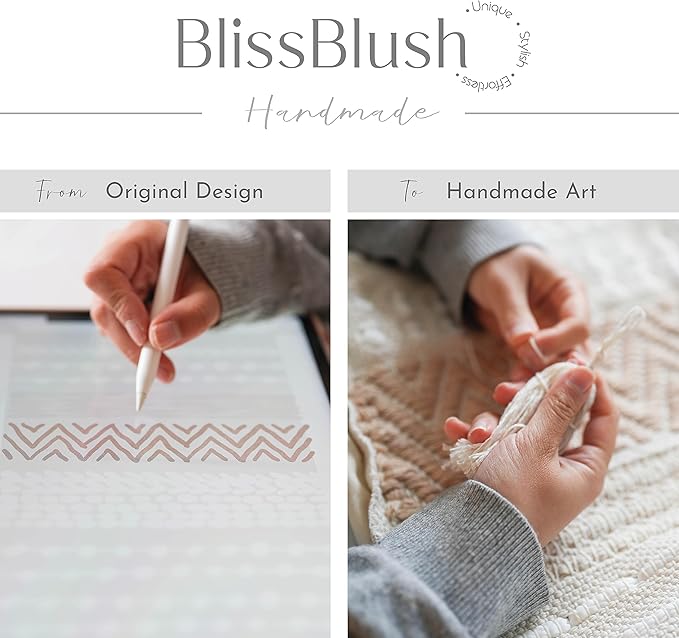 BlissBlush Gray Boho Decorative Throw Pillow Cover 22x22 Square Farmhouse Accent Cushion for Couch Sofa Livingroom Bedroom Pillowcase Modern Home Décor (Pack of 1)