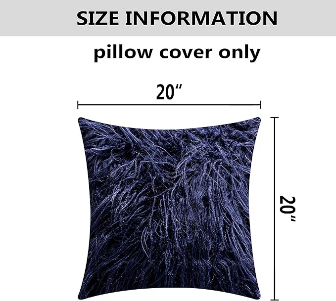 Home Brilliant Navy Blue Throw Pillows Covers 20 x 20 Set of 2 Holiday Soft Fur Pillow Covers Decorative for Couch Sofa Beach Party, 20x20 Inches, Navy Blue