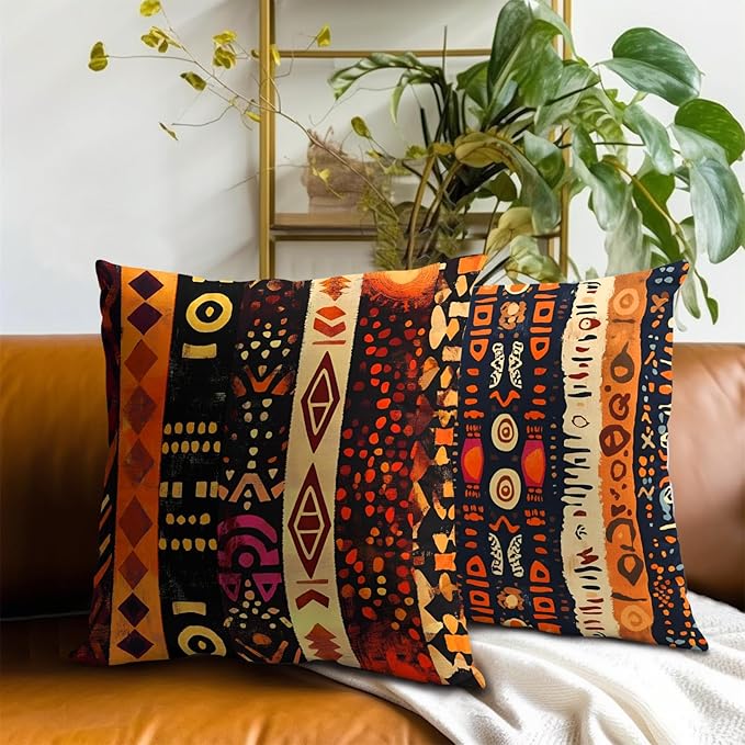 Black White Tribal Pillow Cover - Ethnic Throw Pillow Covers Set of 2 Boho Cushion Pillow Cases 20x20 for Home Couch Sofa