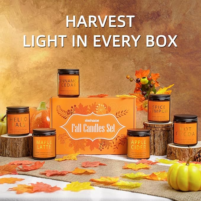 Fall Candles, Scented Soy Candles Set - 7Oz * 6 Pack, Holiday/Birthday/Christmas Gifts for Women & Men, Autumn Scents of Hello Fall/Spice Pumpkin/Apple Cider/Hot CocoaCinnamon & Cedar/Maple Latte