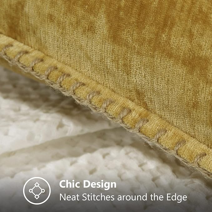 decorUhome Chenille Soft Throw Pillow Covers 24x24 Set of 2, Farmhouse Velvet Neutral Decorative Euro Pillow Covers with Stitched Edge for Couch Sofa Bed Home Decor, Mineral Yellow