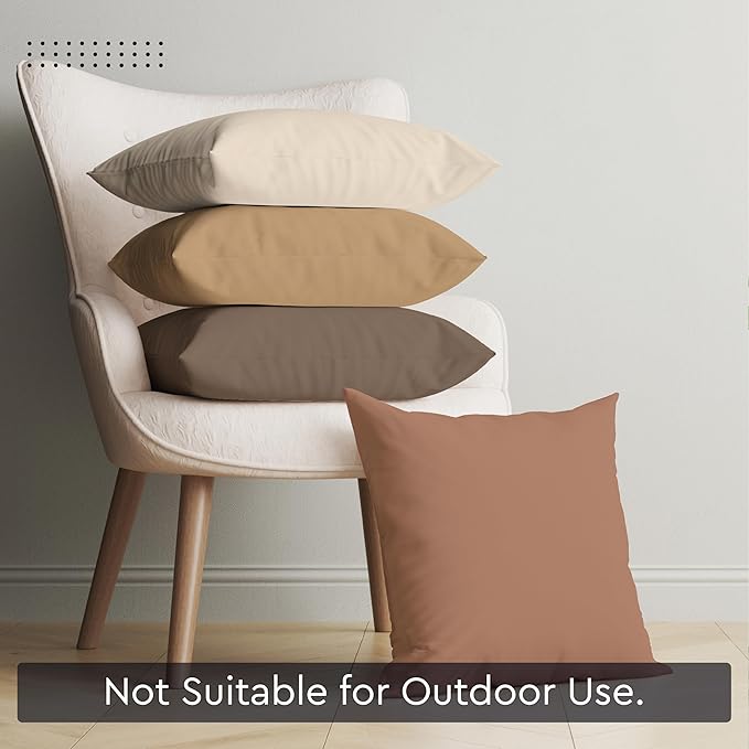 Encasa XO Throw Pillow Covers 18x18 in Set of 4 Beige Combo | No Inserts | Cotton Pillow Covers for Living Room, Bed, Sofa, Couch | Decorative Cushion Covers with Improved Zipper