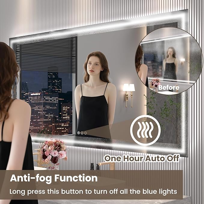 88"X38" LED Bathroom Mirror with Front Lights and Backlit, Anti-Fog, Dimmable, Shatter-Proof Tempered Glass, Lighted Bathroom Vanity Mirror for Wall with 3 Colors, Memory Function