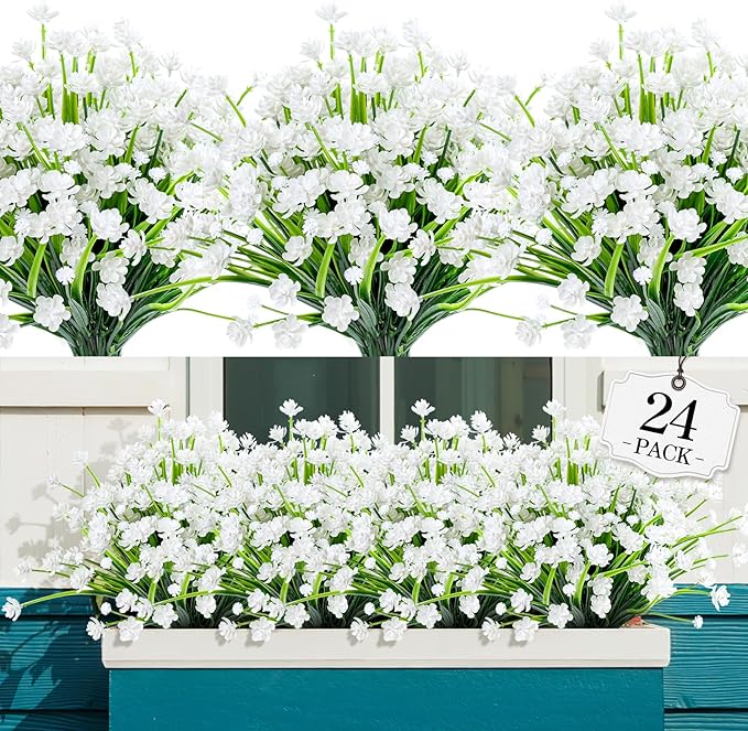 AGIRL 24 Bundles Artificial Flowers for Outdoor,No Fade Fake Plastic Flowers Faux Plants for Decoration Hanging Planters Indoor Outside Garden Porch Window Box Home Wedding Farmhouse