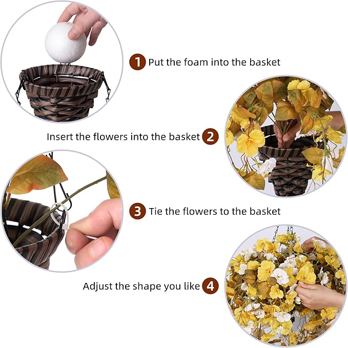 Artificial Fake Fall Hanging Flowers Plants Baskets for Outdoor Decoration, 5Pcs Faux Silk Hibiscus Long Vines in Planter UV Resistant Realistic Flower for Outside Home Porch Patio Garden