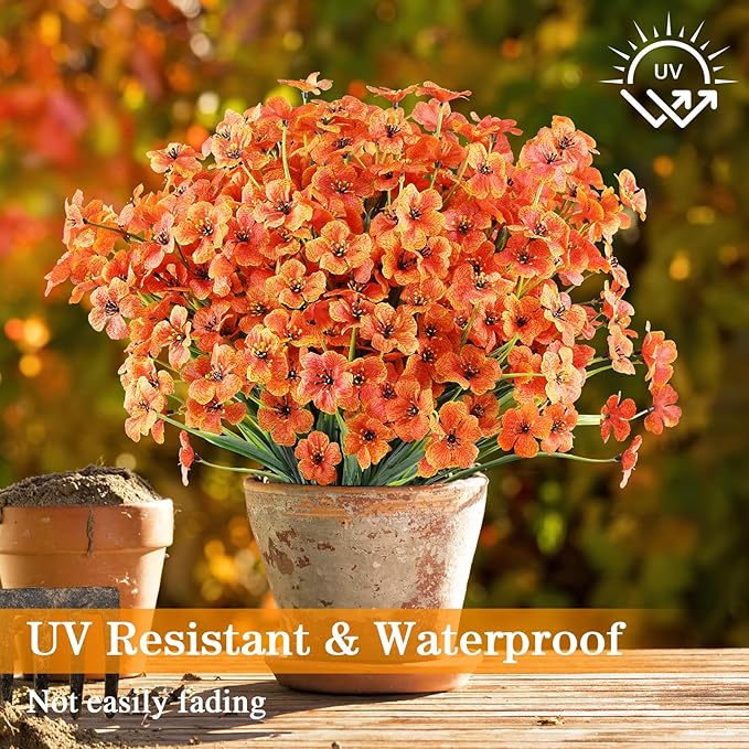 AGIRL 24 Bundles Artificial Fall Flowers Outdoor Indoor Decoration,Fake Plastic Flowers,Faux Mums Plant for Thanksgiving Fall Decor,for Hanging Outside Garden Front Door Porch Patio Window Box