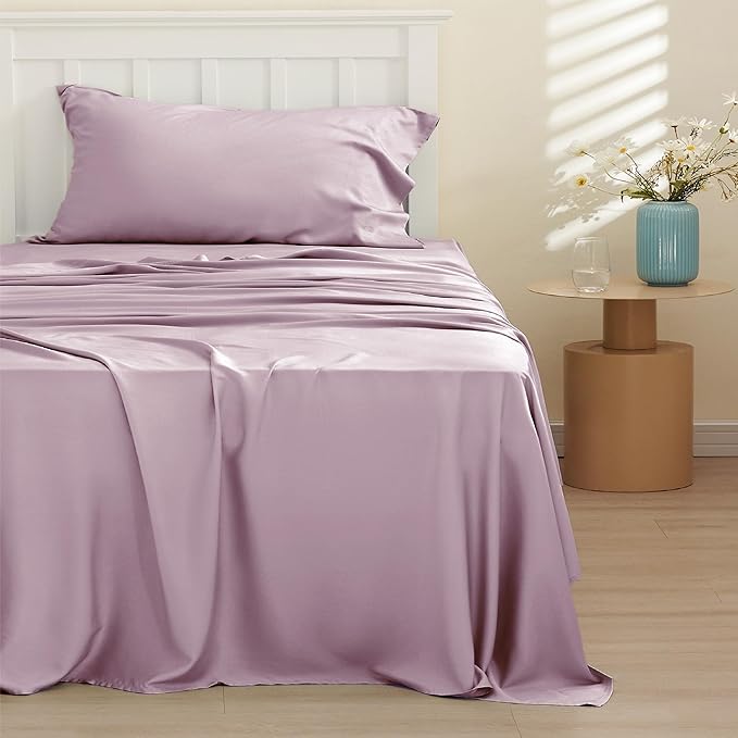 Bedsure Cooling Sheets Twin XL, Rayon Derived from Bamboo, Breathable & Soft Twin XL Sheet Sets, Deep Pocket Up to 16 Inches, Hotel Luxury Silky Dorm Bedding for Hot Sleepers, Lavender