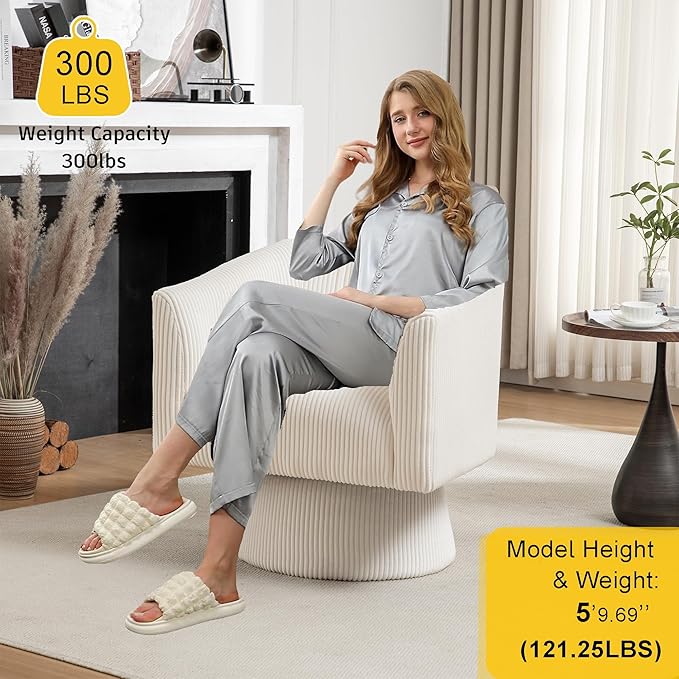 Swivel Accent Chair, Modern 360° Barrel Chair, Corduroy Upholstered Single Sofa for Living Room, Bedroom(Beige)