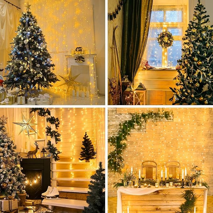 suddus Curtain Lights for Bedroom, 200 Led Hanging String Light Outdoor, Fairy Curtain Lights Indoor for Christmas, Dorm, Wall, Backdrop, Window, Wedding, Party, Birthday Decor, Warm White