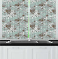 Lunarable Floral Kitchen Curtains, Print of Grunge Effect Blossoming Flowers with Vintage Influences, Window Drapes 2 Panel Set for Kitchen Cafe Decor, 55" x 24", Pale Seafoam Pale Taupe