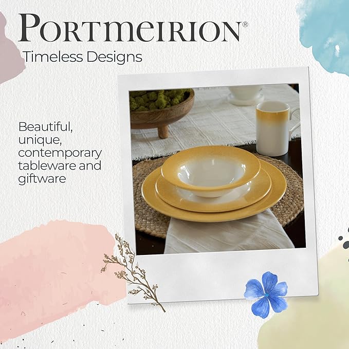 Portmeirion Potters 9oz Ceramic Mug (Set of 4) - Handcrafted Coffee Mugs with Yellow Mists - Dishwasher, Microwave, Freezer Safe - Earthenware Mugs for Tea & Coffee Lovers, Unique Mug Set (Yellow)