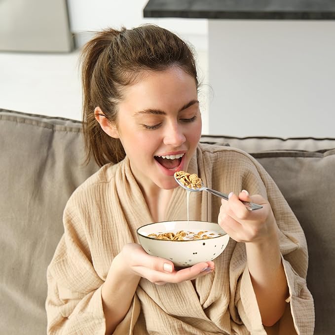 Esfour Round Porcelain Bowls - 18 Ounce - Set of 6 - Microwave, Oven, Dishwasher-Safe, Scratch Resistant, Porcelain Durable Small Dishes Bowls for Cereal, Salad, Pasta, Soup Dessert - Assorted Classic