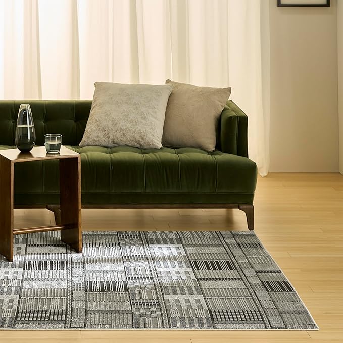 Nourison Home Nordic Black Grey 5' x 7' Scandinavian Area Rug - Easy Clean, Non Shedding, Bed Room, Living Room, Dining Room, Kitchen (5' x 7')