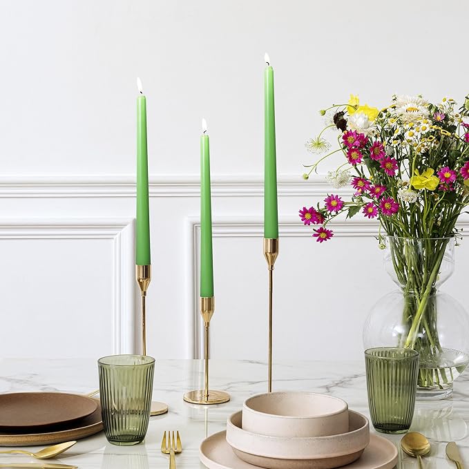 Viyffo Taper Candles 10 Inch – 4 Pack Grass Green, Dripless, Unscented, Smokeless – 8 Hour Burn – Tall Candlesticks for Wedding, Dinner, Holiday, Party, Home Decor